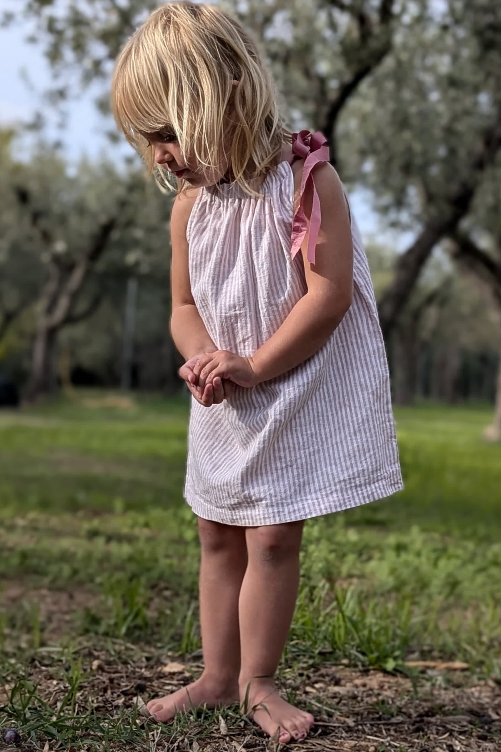 Sommerkleid Pfirsich Weiss gestreift